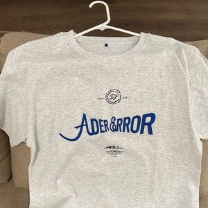 Ader Error Men's Short Sleeve Logo Tee - Light Gray/Blue